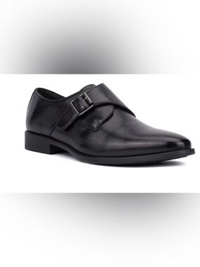 Men's Black Leather Single Monk Strap Dress Shoe Size 12